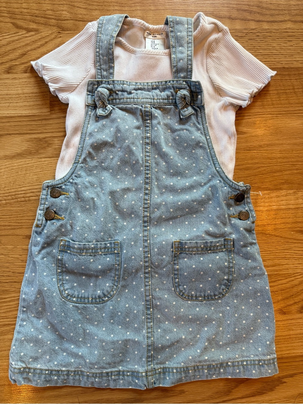 Max Studio Girls Polka Dot Denim Overall Dress